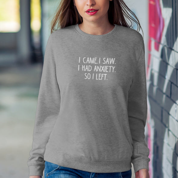 Pilkas UNISEX džemperis be gobtuvo "I came. I saw"