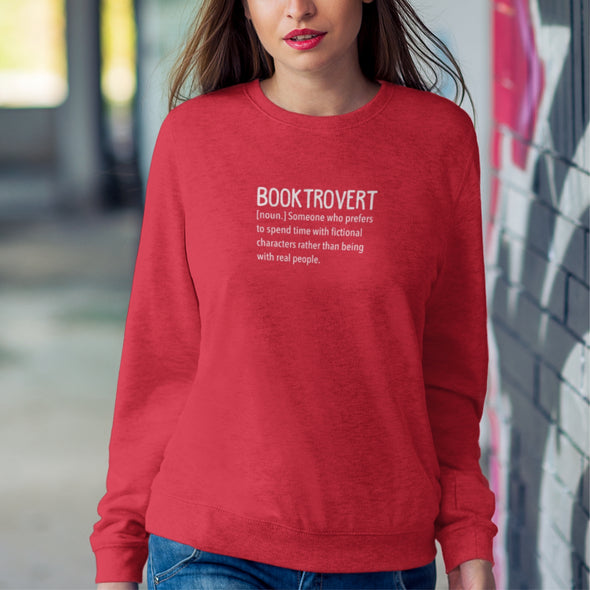 Raudonas UNISEX džemperis be gobtuvo "Booktrovert"