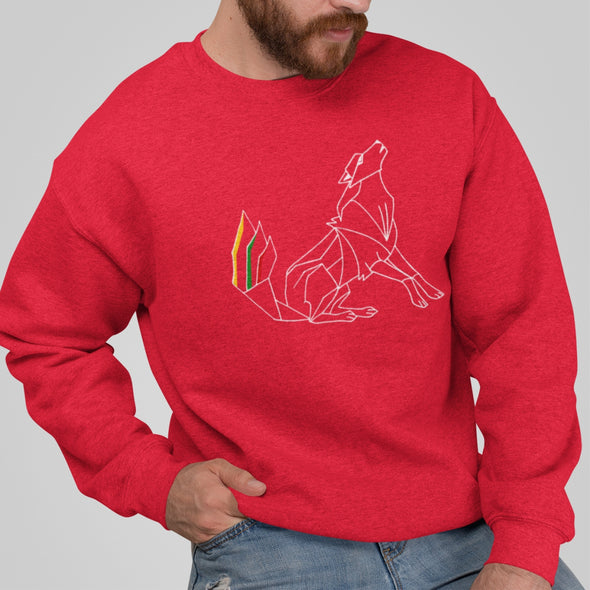 Raudonas džemperis be gobtuvo "Geležinio vilko kontūrai"