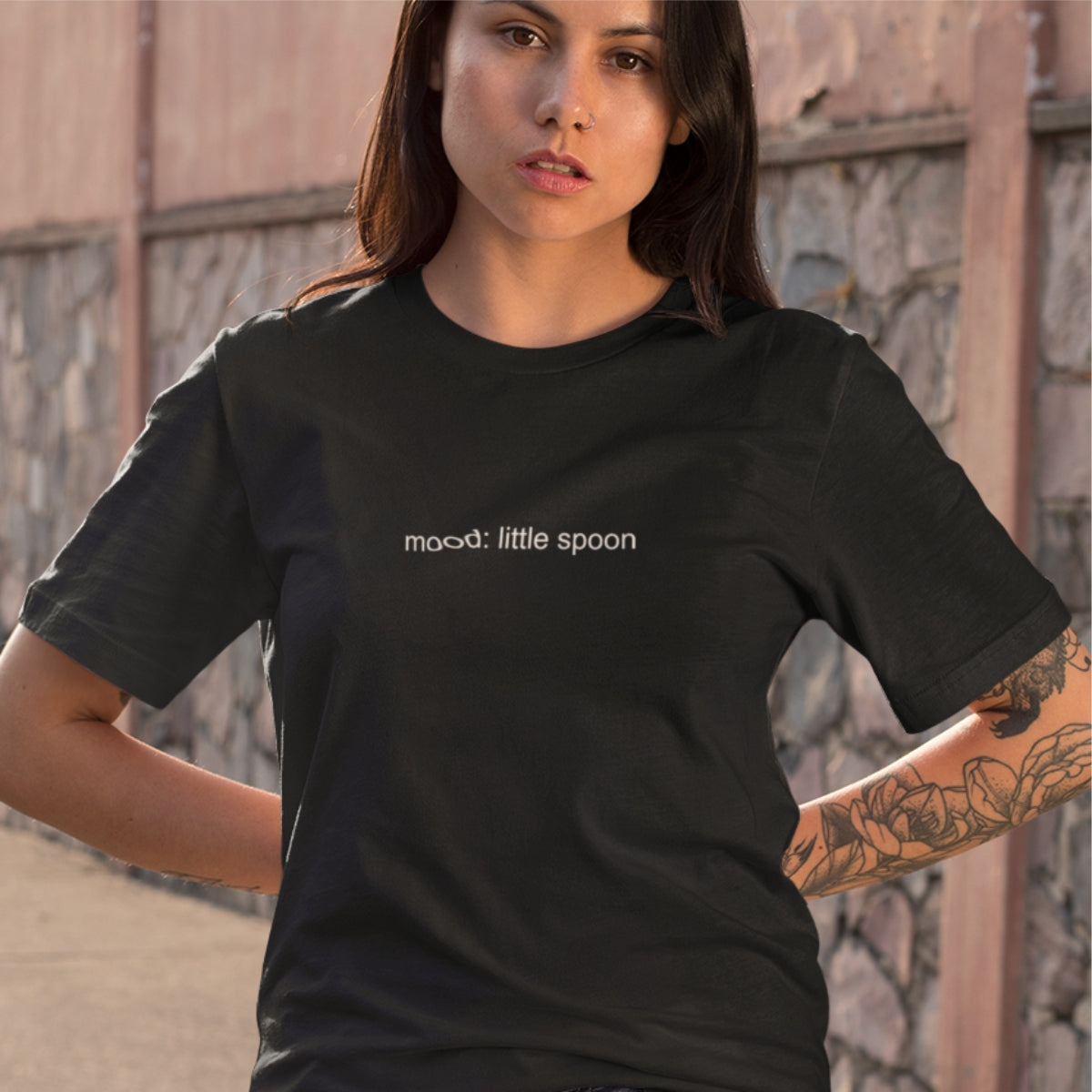 Juodi UNISEX marškinėliai "Little spoon"