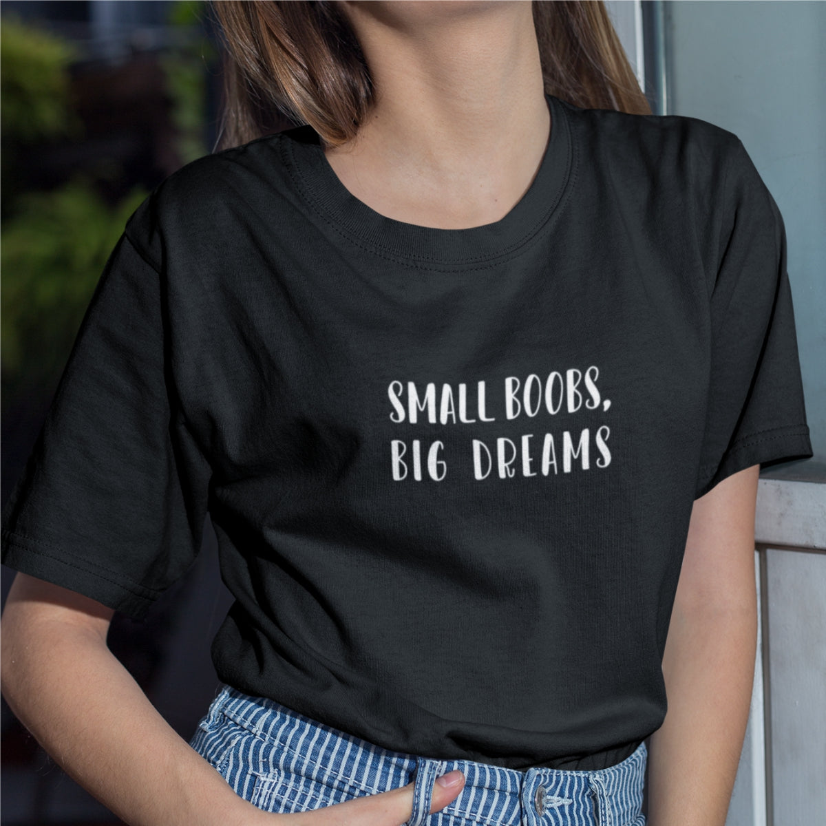 Juodi UNISEX marškinėliai "Small boobs"