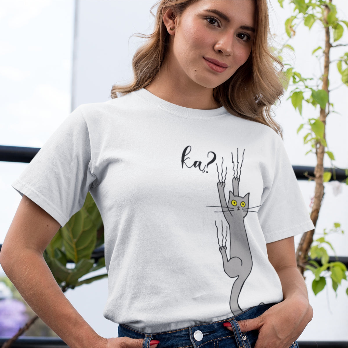 Balti UNISEX marškinėliai "Aš tik laikausi"