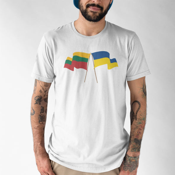 Balti UNISEX marškinėliai "Lietuva ir Ukraina“
