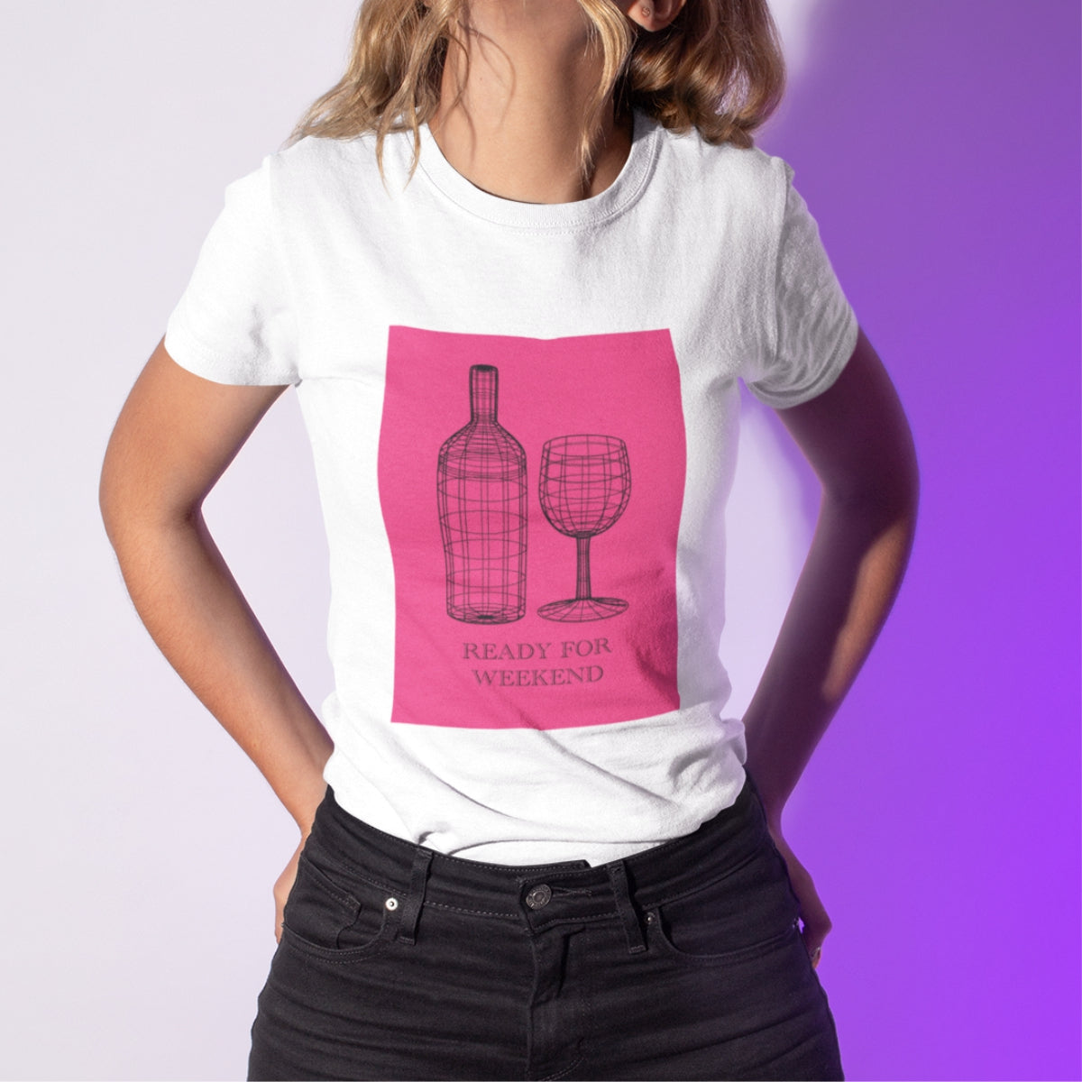 Balti UNISEX marškinėliai su iliustracija "Ready for weekend"