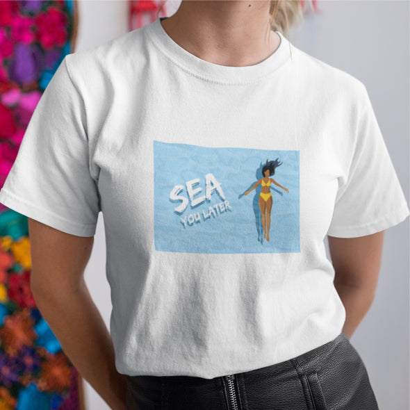 Balti UNISEX marškinėliai su iliustracija "Sea you later"