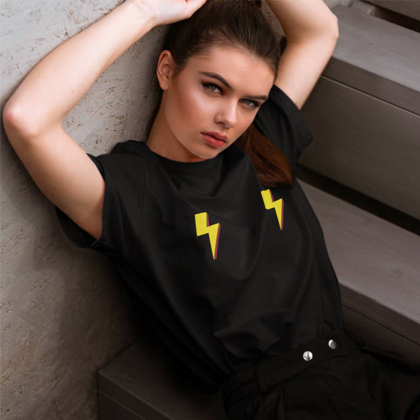 Juodi UNISEX marškinėliai su iliustracija "Žaibukai"