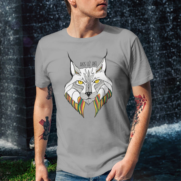 Pilki UNISEX marškinėliai "Spalvota lūšis"