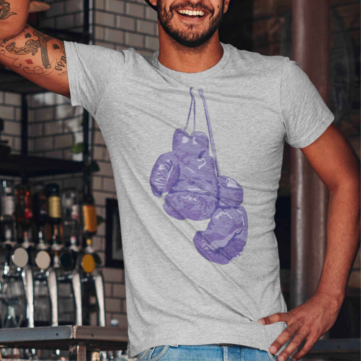 Pilki UNISEX marškinėliai su iliustracija "Bokso pirštinės"