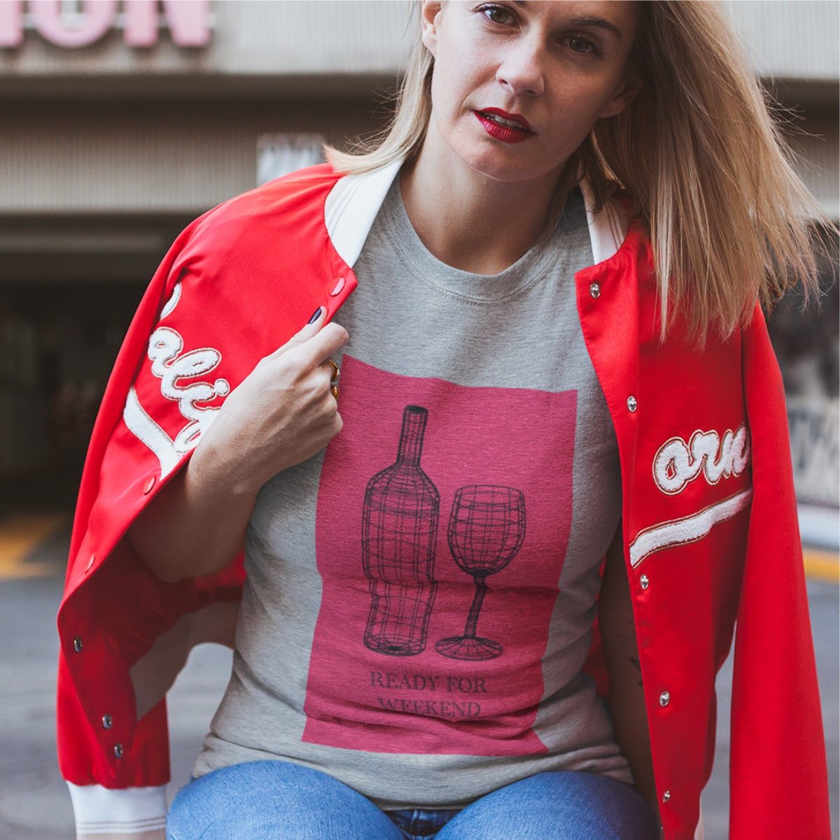 Pilki UNISEX marškinėliai su iliustracija "Ready for weekend"