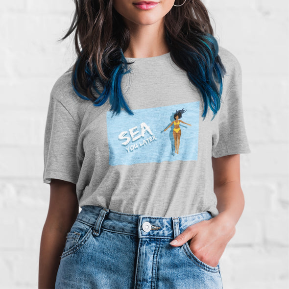 Pilki UNISEX marškinėliai su iliustracija "Sea you later"