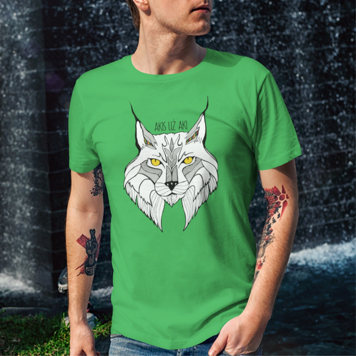 Žali UNISEX marškinėliai "Nespalvota lūšis"