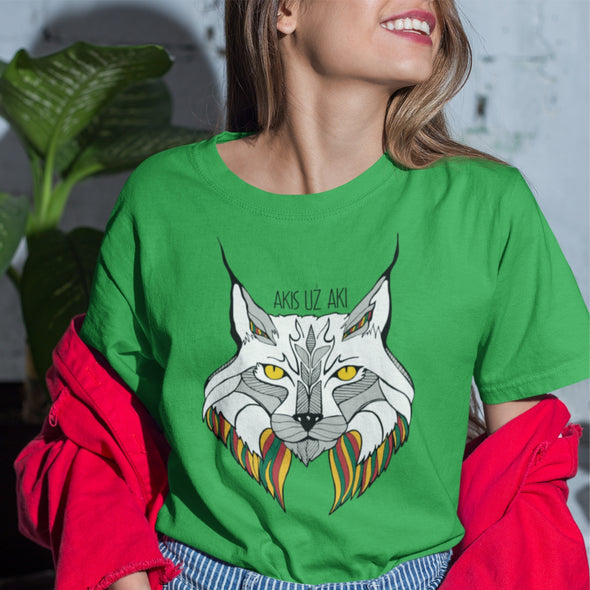 Žali marškinėliai UNISEX "Spalvota lūšis"