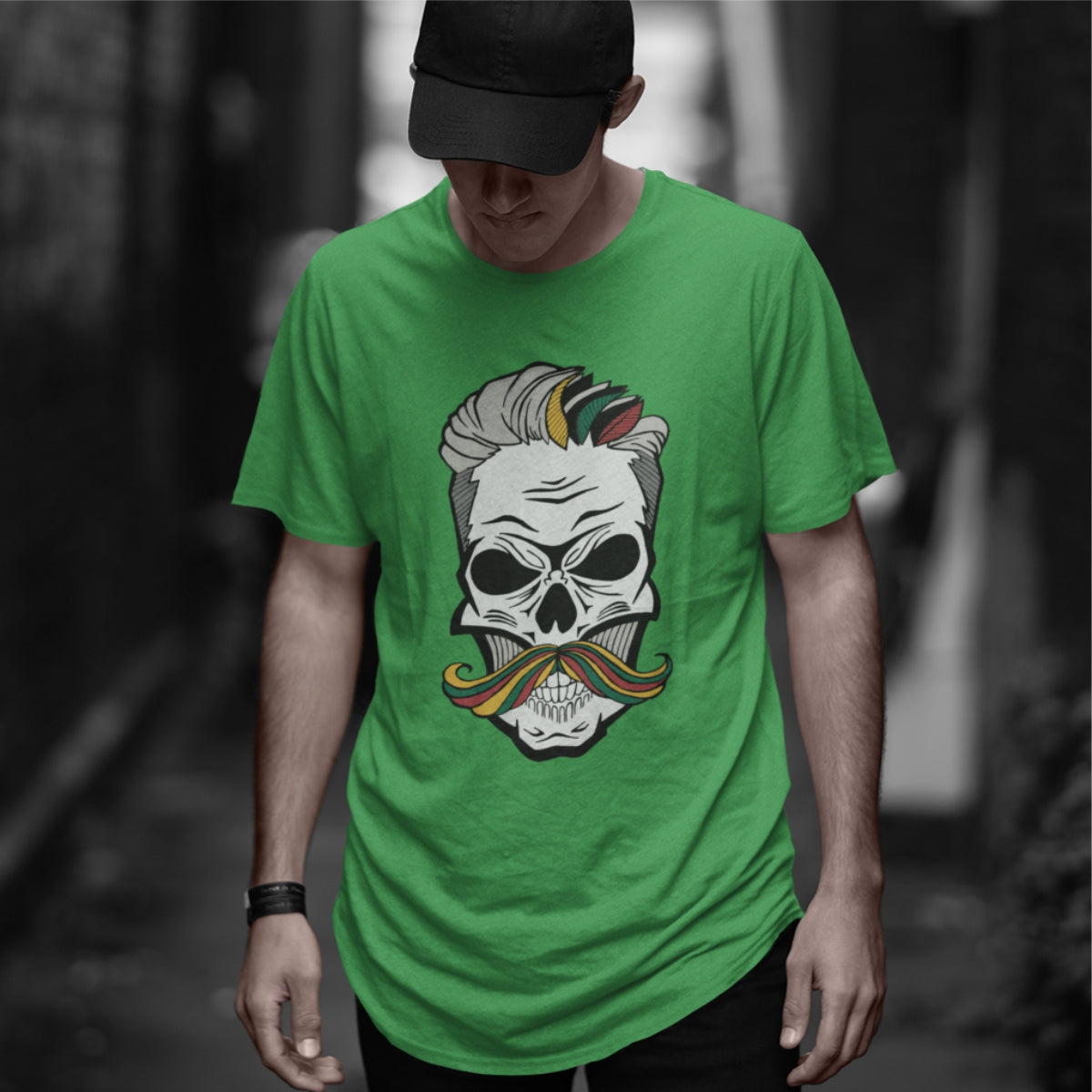 Žali UNISEX marškinėliai "Spalvoti ūsai“