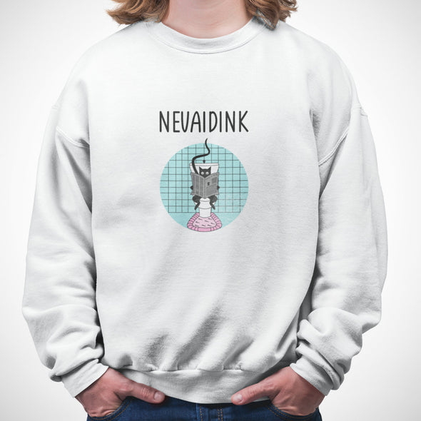 Baltas UNISEX džemperis be gobtuvo "Nevaidink"