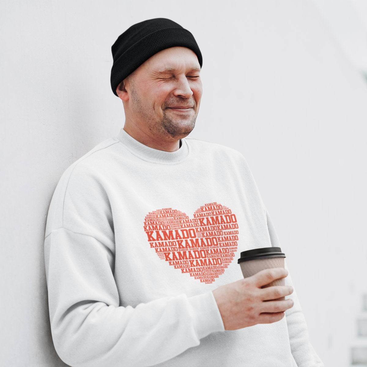 Baltas UNISEX džemperis be gobtuvo "Kamado meilė"