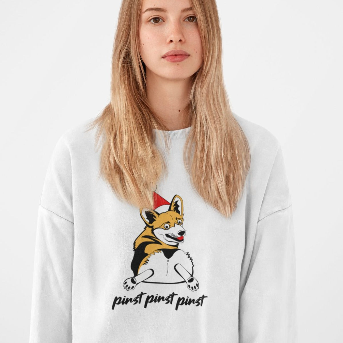 Baltas UNISEX kalėdinis džemperis be gobtuvo "Pirst pirst pirst"
