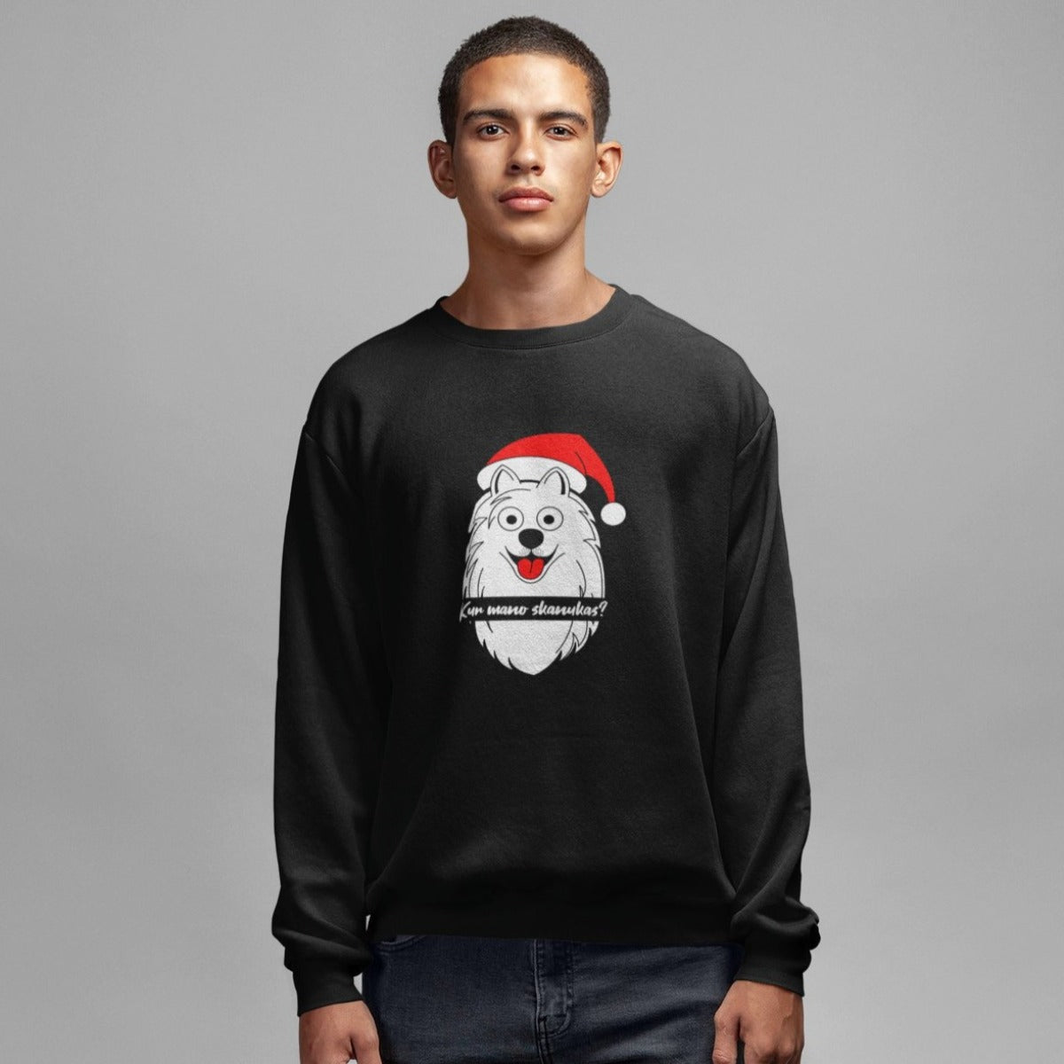 Juodas UNISEX džemperis be gobtuvo "Kur mano skanukas" (XS dydis) ŠIURPNAKČIO PASIŪLYMAS