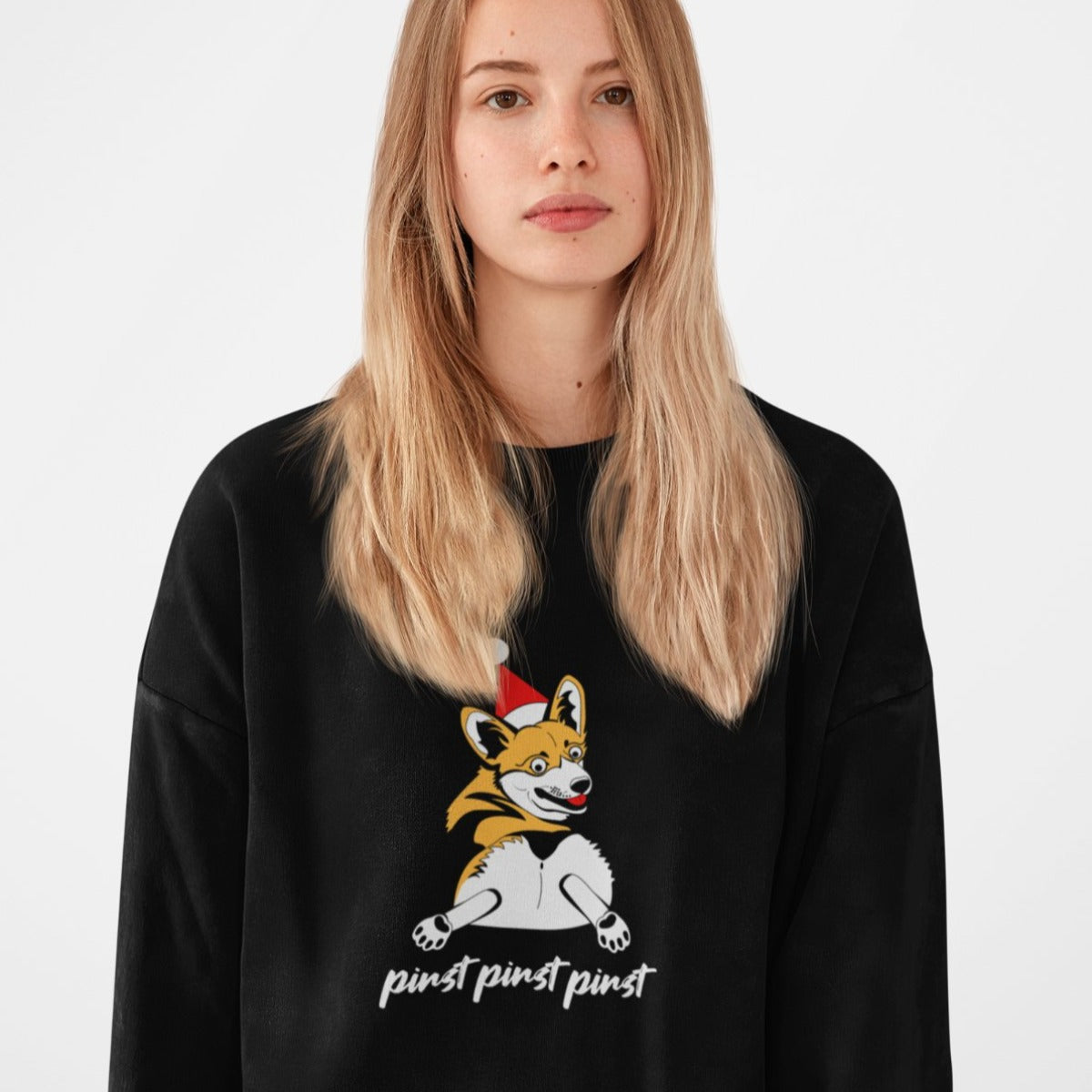 Juodas UNISEX kalėdinis džemperis be gobtuvo "Pirst pirst pirst" (L dydis) ŠIURPNAKČIO PASIŪLYMAS