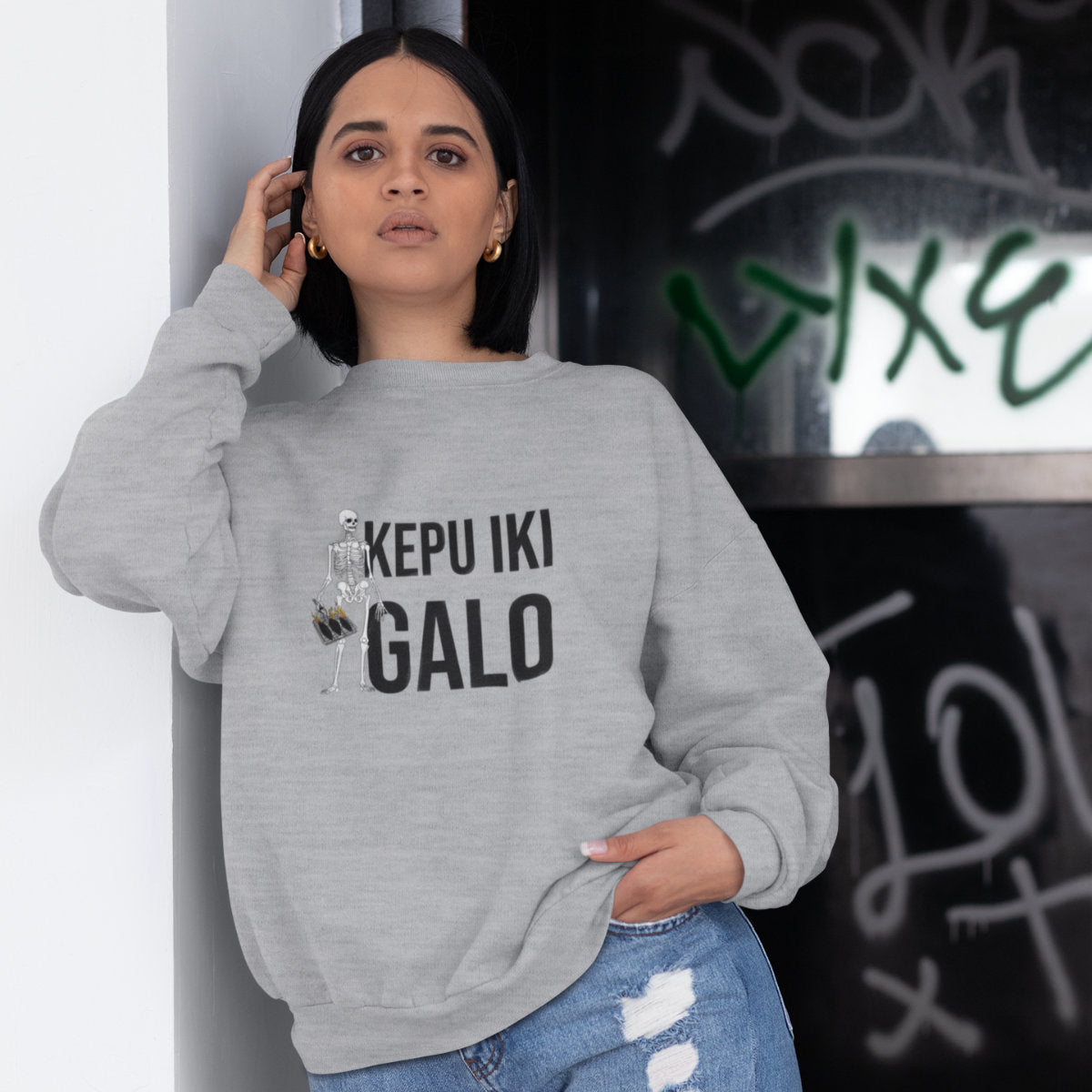 Pilkas melanžinis UNISEX džemperis be gobtuvo "Kepu iki galo"