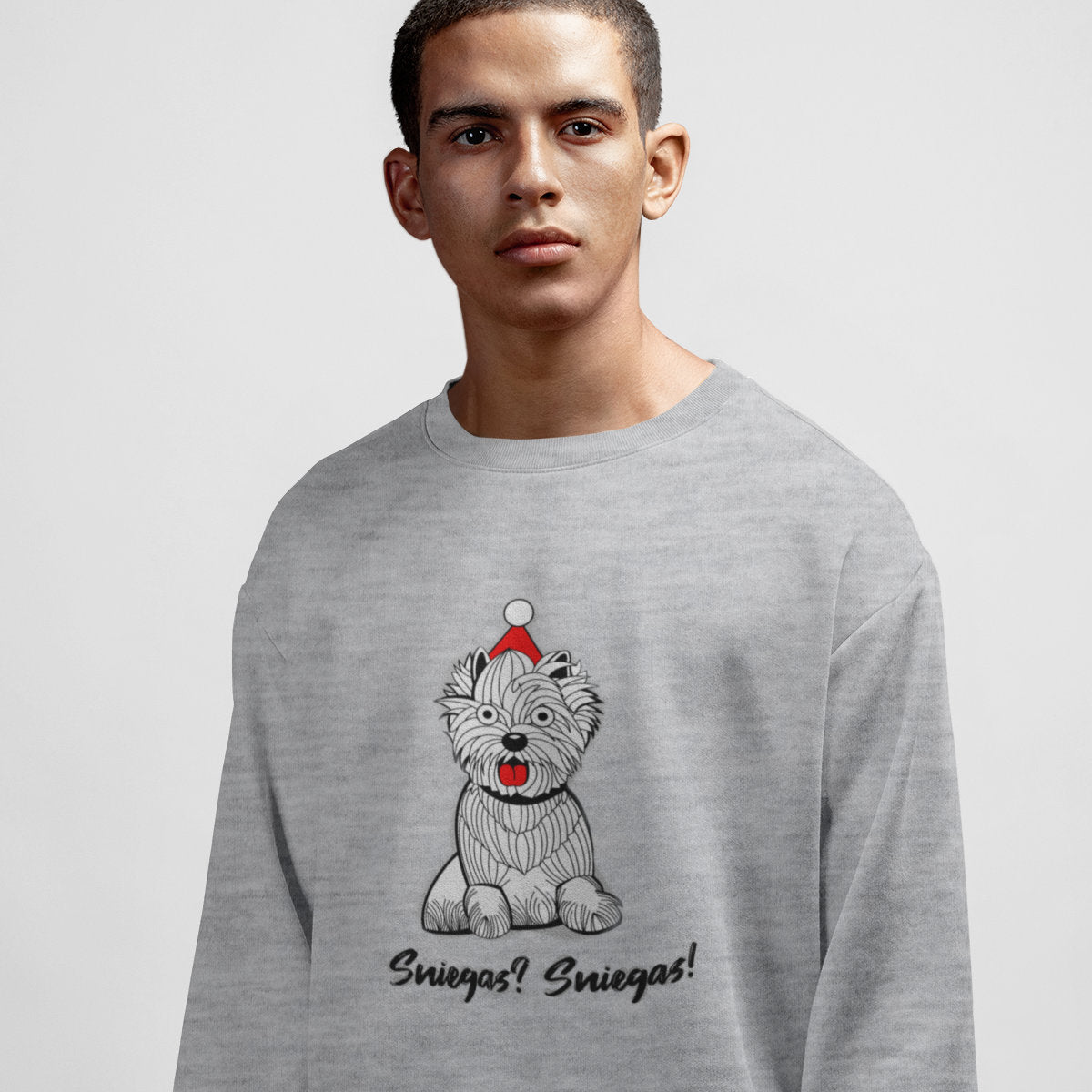 Pilkas melanžinis UNISEX džemperis "Sniegas? Sniegas!" (S, M dydis) ŠIURPNAKČIO PASIŪLYMAS