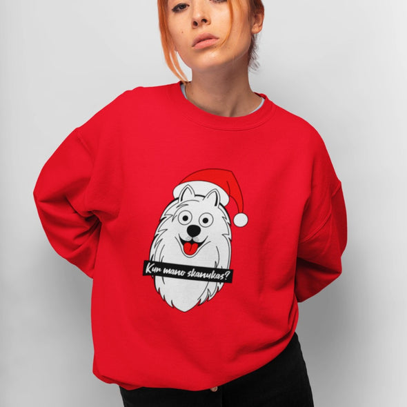 Raudonas UNISEX kalėdinis džemperis be gobtuvo "Kur mano skanukas"