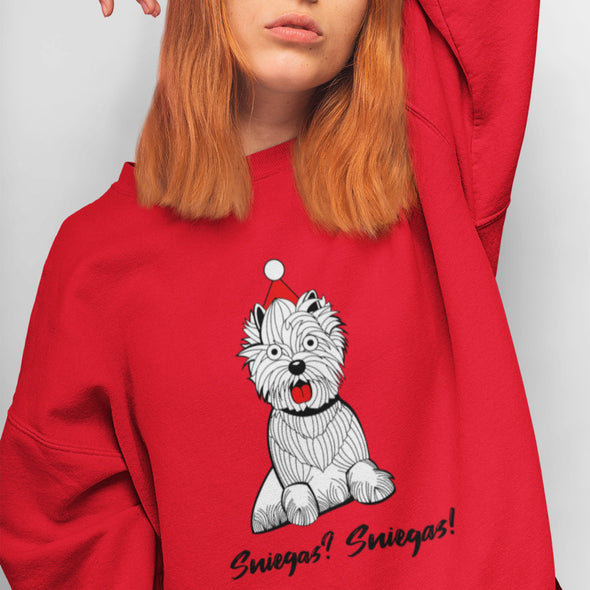 Raudonas UNISEX kalėdinis džemperis be gobtuvo "Sniegas? Sniegas!"