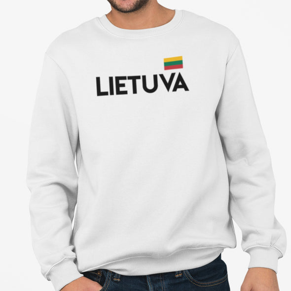 Baltas UNISEX džemperis be kapišono "Lietuva su maža vėliava"