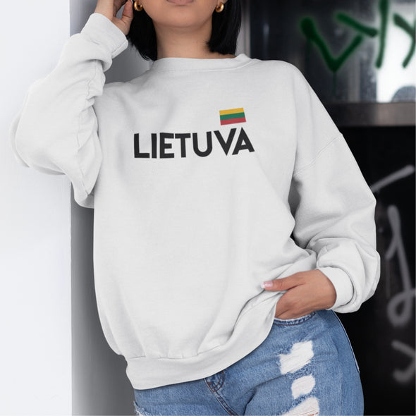 Baltas UNISEX džemperis be kapišono "Lietuva su maža vėliava"