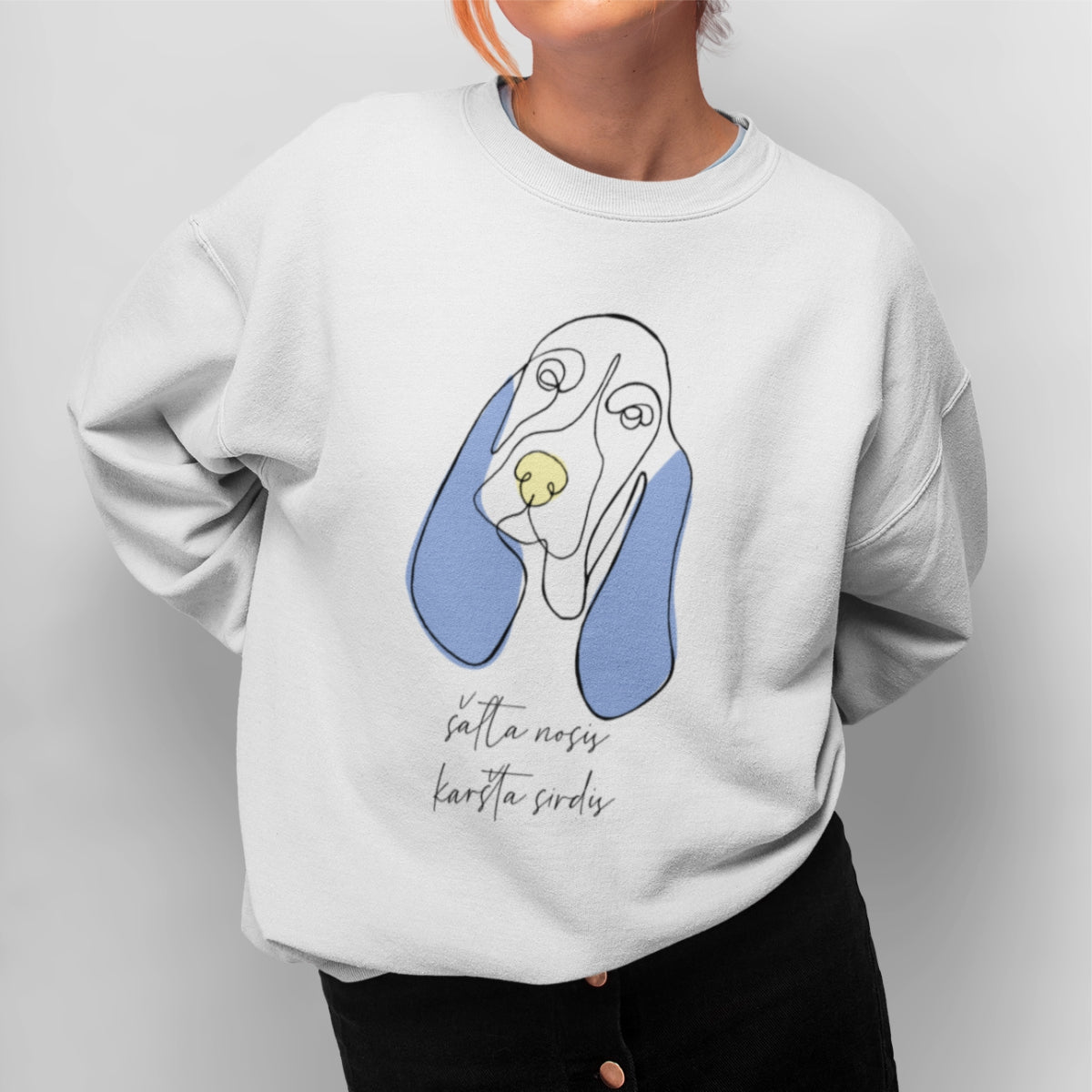 Baltas UNISEX džemperis be gobtuvo "Šalta nosis"