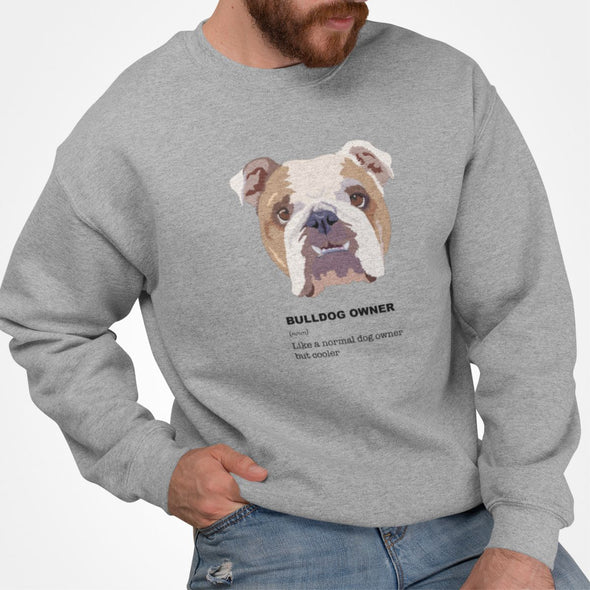 Pilkas UNISEX džemperis be gobtuvo "Bulldog owner"