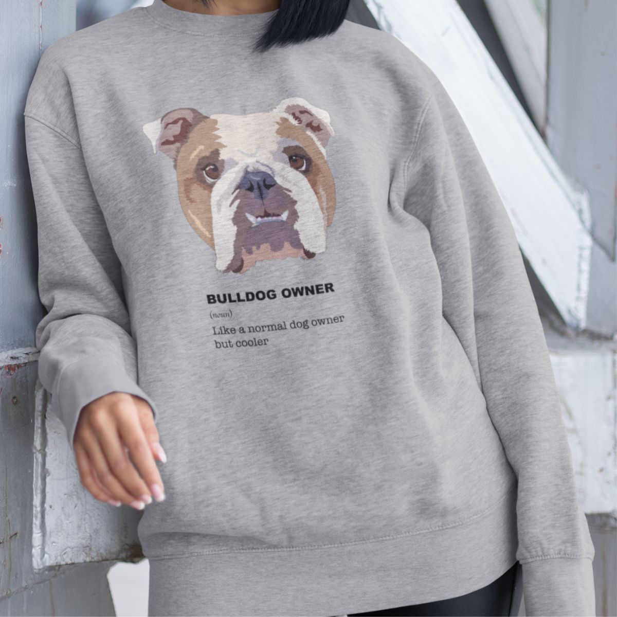 Pilkas UNISEX džemperis be gobtuvo "Bulldog owner"