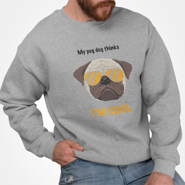 Pilkas UNISEX džemperis be gobtuvo "Cool pug"