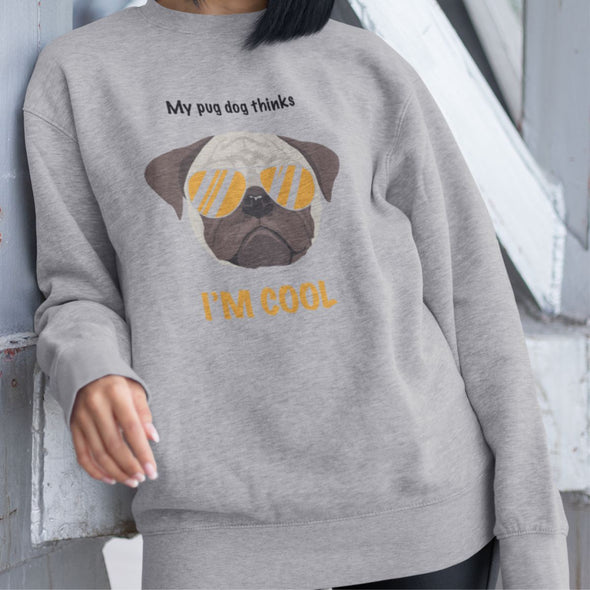 Pilkas UNISEX džemperis be gobtuvo "Cool pug"