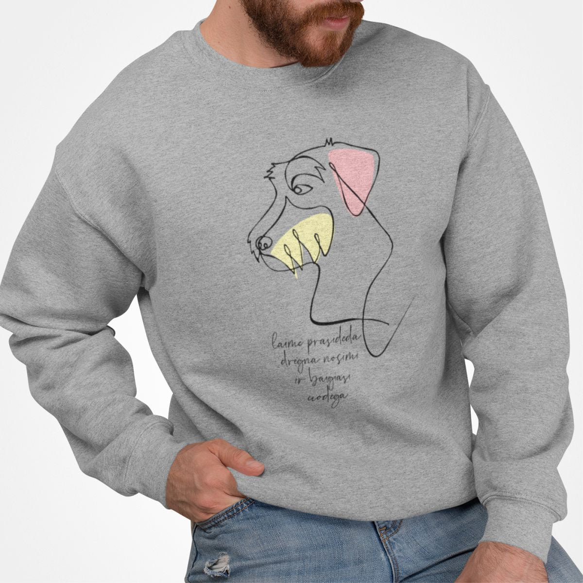 Pilkas UNISEX džemperis be gobtuvo "Laimė"