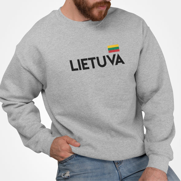Pilkas UNISEX džemperis be kapišono "Lietuva su maža vėliava"