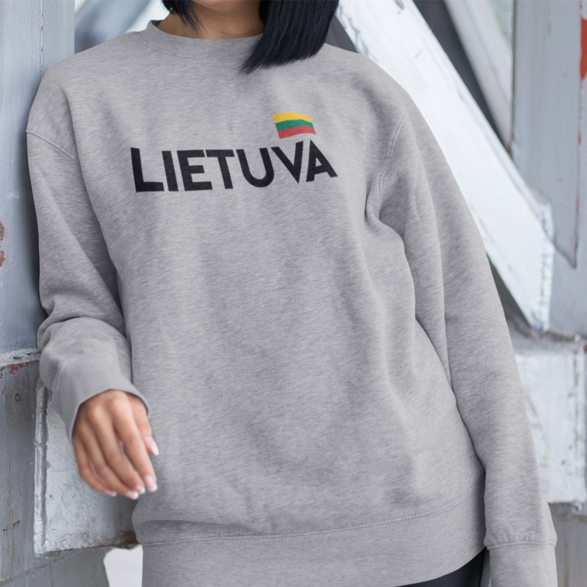 Pilkas UNISEX džemperis be kapišono "Lietuva su maža vėliava"