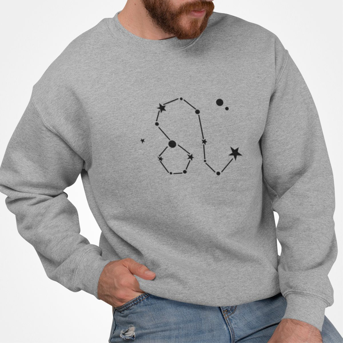 Pilkas džemperis be gobtuvo "Liūto zodiakas"