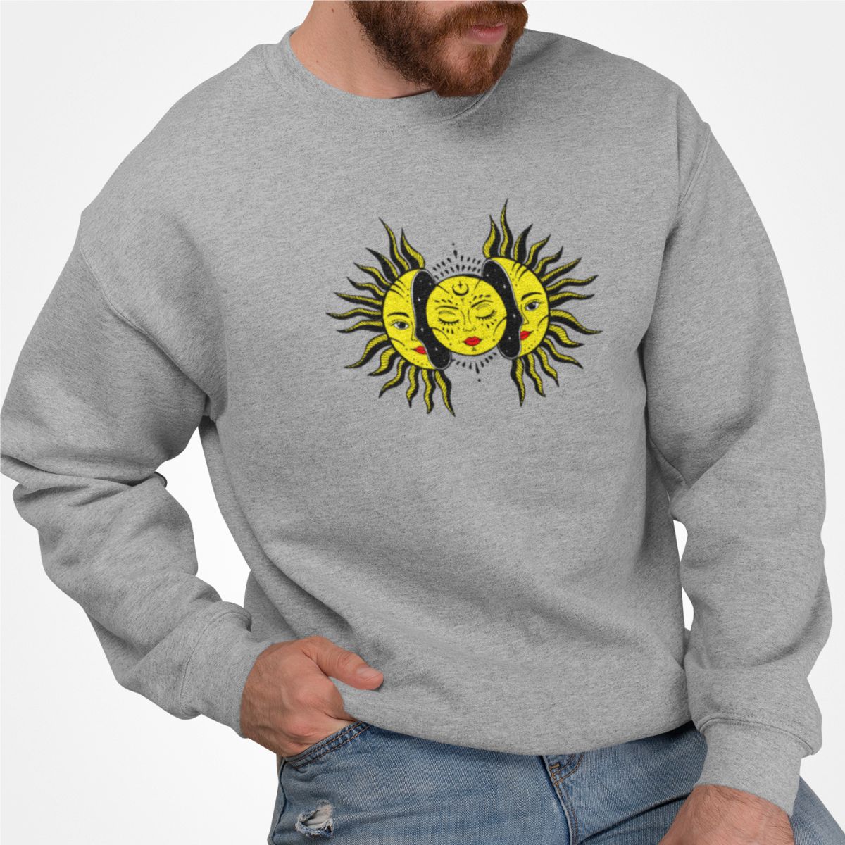 Pilkas džemperis be gobtuvo "Saulė"