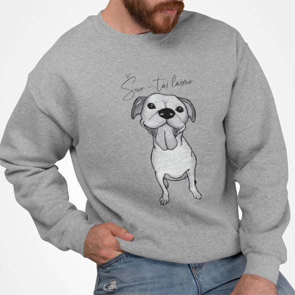Pilkas UNISEX džemperis be gobtuvo "Šuo tai laimė"