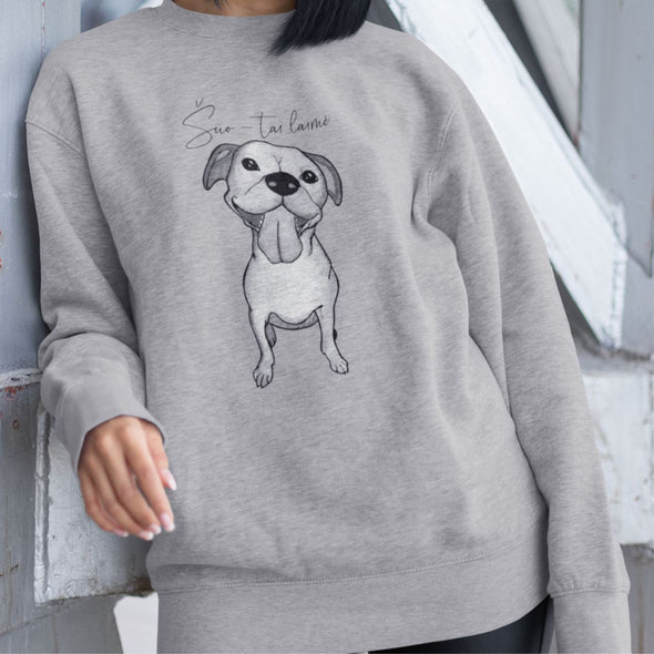 Pilkas UNISEX džemperis be gobtuvo "Šuo tai laimė"