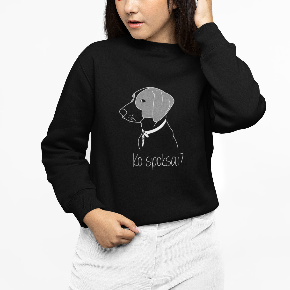 Juodas UNISEX džemperis be gobtuvo "Ko spoksai?" (XL dydis) ŠIURPNAKČIO PASIŪLYMAS