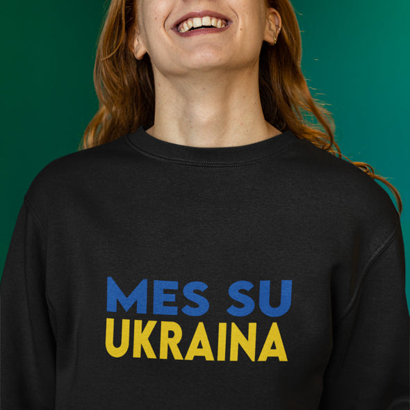 Juodas džemperis be gobtuvo "Mes su Ukraina"