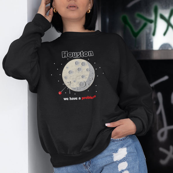 Juodos spalvos UNISEX džemperis be gobtuvo "We have a problem"