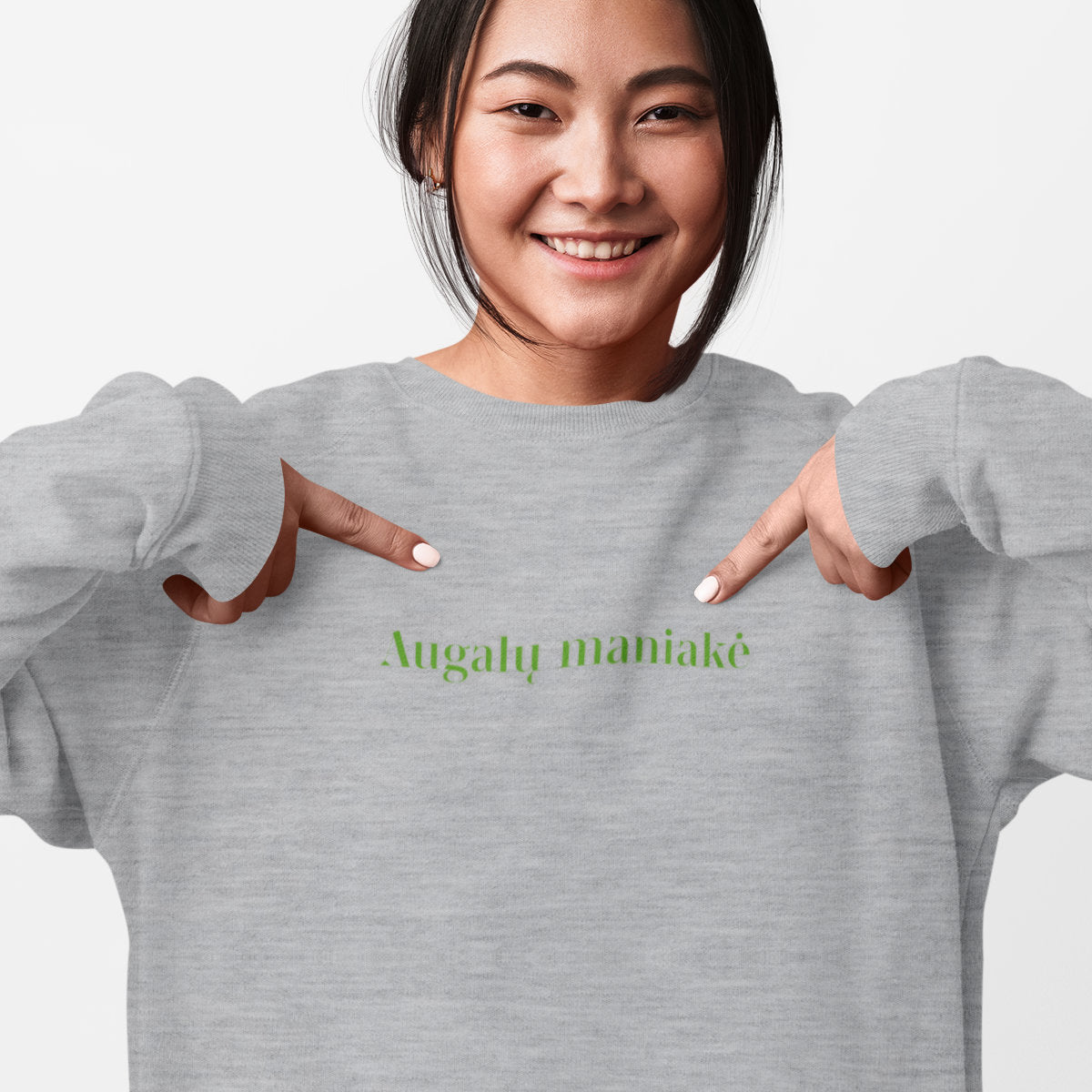 Pilkas melanžinis UNISEX džemperis be gobtuvo "Augalų maniakė"