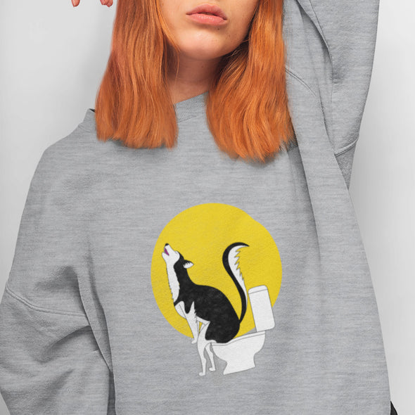 Pilkas UNISEX džemperis be kapišono "Kaukiantis haskis"