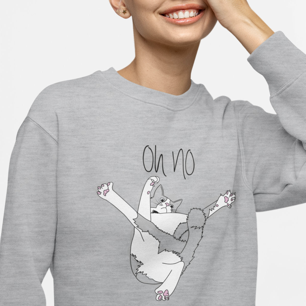 Pilkas melanžinis UNISEX džemperis be gobtuvo "Oh no"