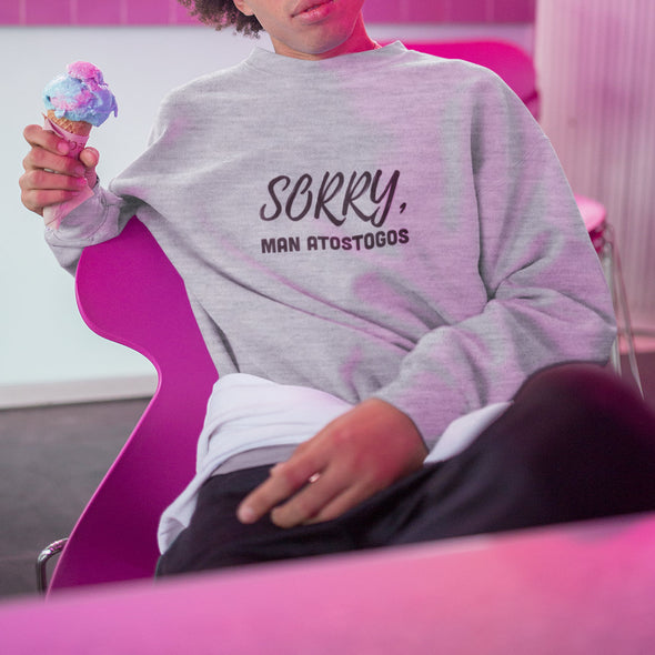 Pilkas melanžinis UNISEX džemperis be gobtuvo "Sorry, man atostogos"