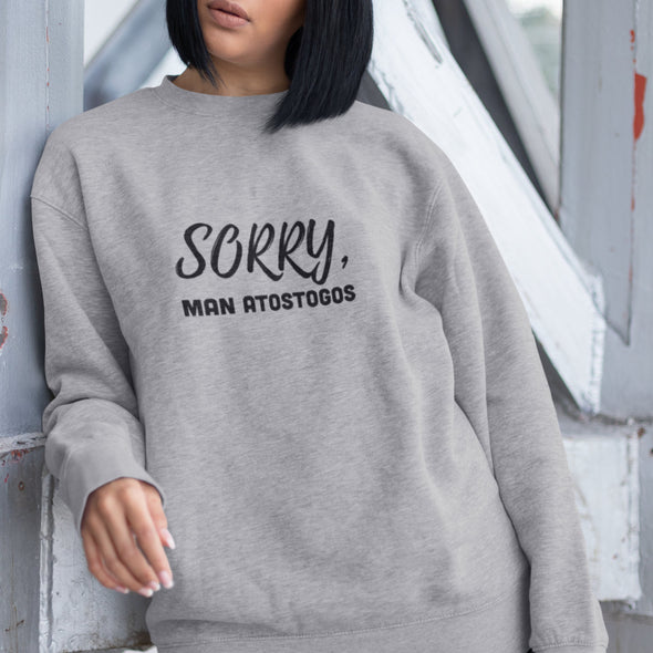 Pilkas melanžinis UNISEX džemperis be gobtuvo "Sorry, man atostogos"