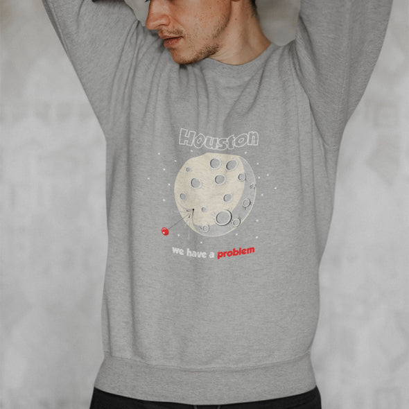 Pilkos melanžinės spalvos UNISEX džemperis be gobtuvo "We have a problem"