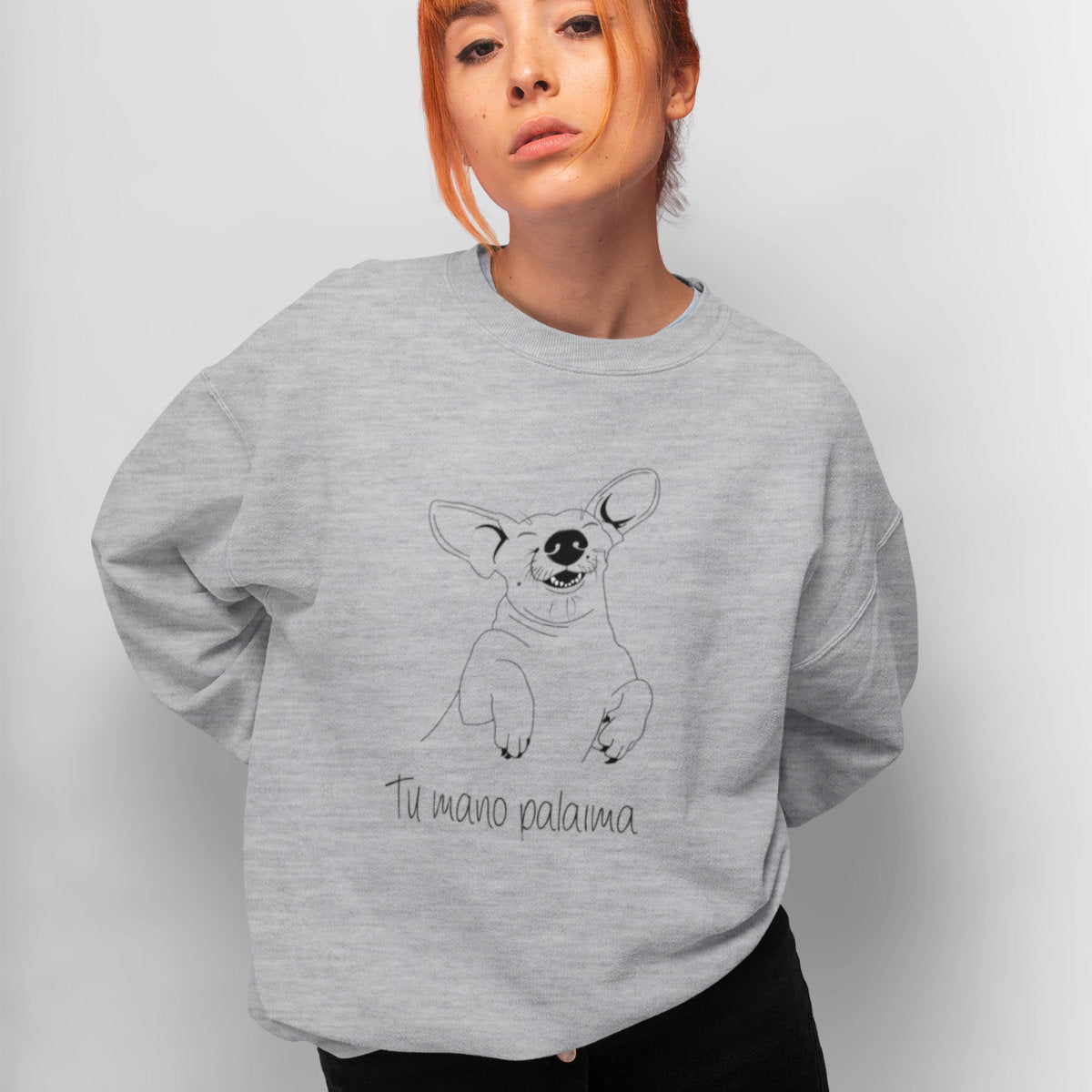Pilkas melanžinis UNISEX džemperis be gobtuvo "Palaima"